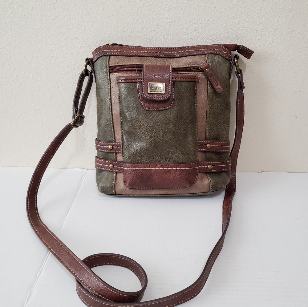 BOC Born Concept Colorblock Leather Crossbody Shoulder Bag Earthy Green Brown